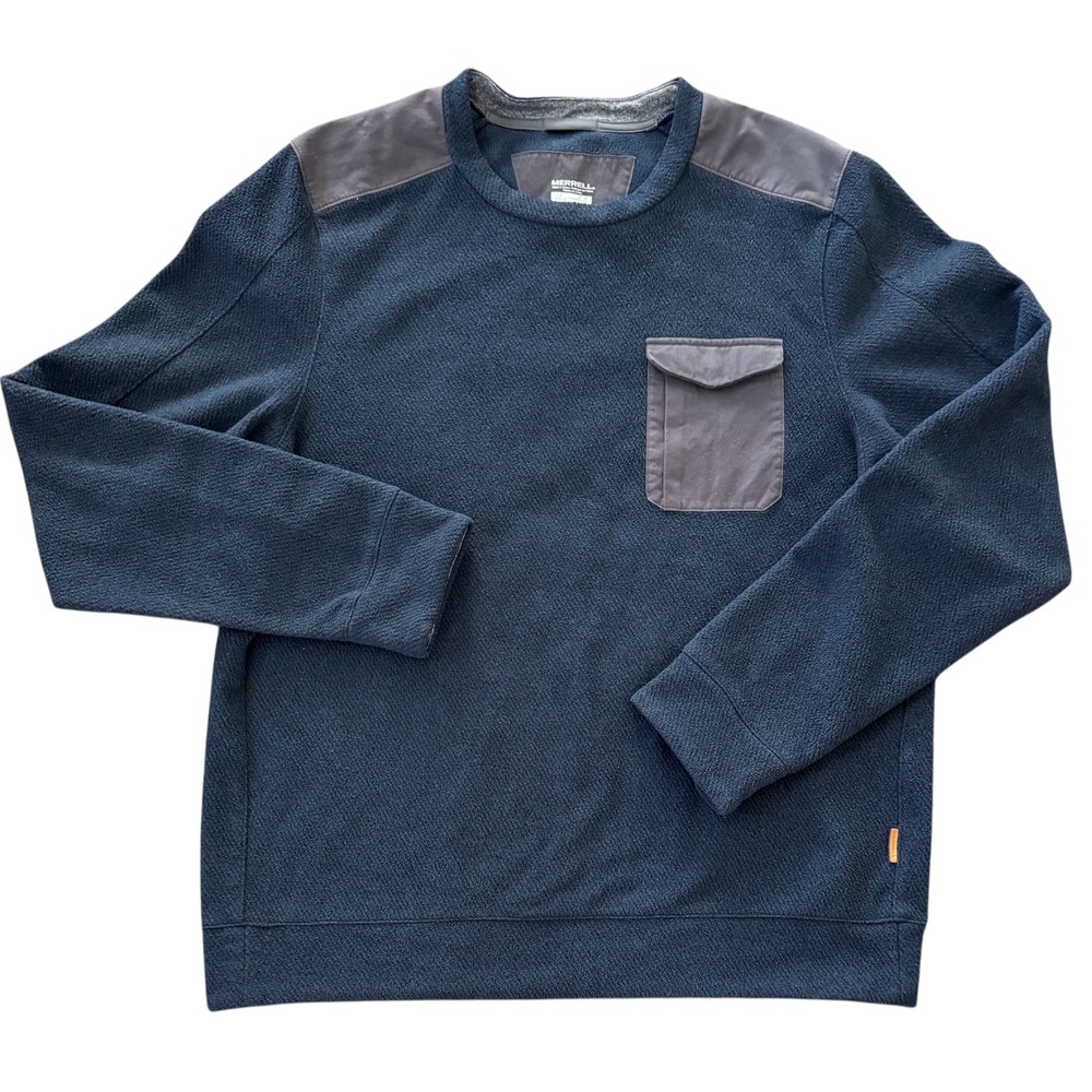 Merrell Mens Blue‎ Textured Crewneck Long Sleeve Sweatshirt With Pocket Size M
